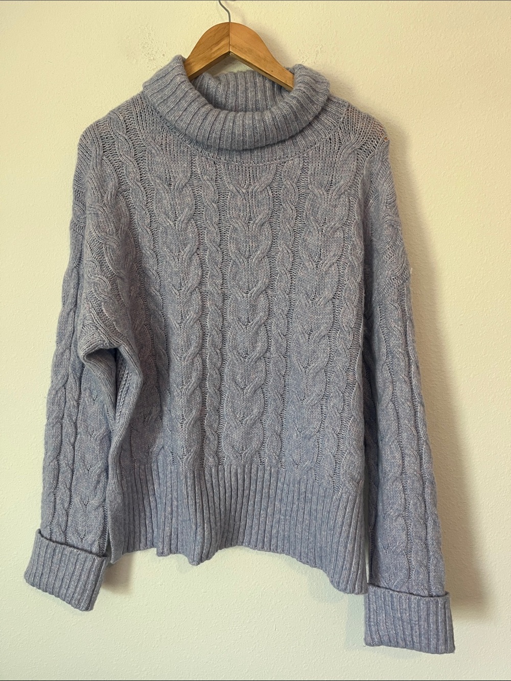 NWT WITTY FOX Blue Oversized Turtleneck Cable Knit Sweater